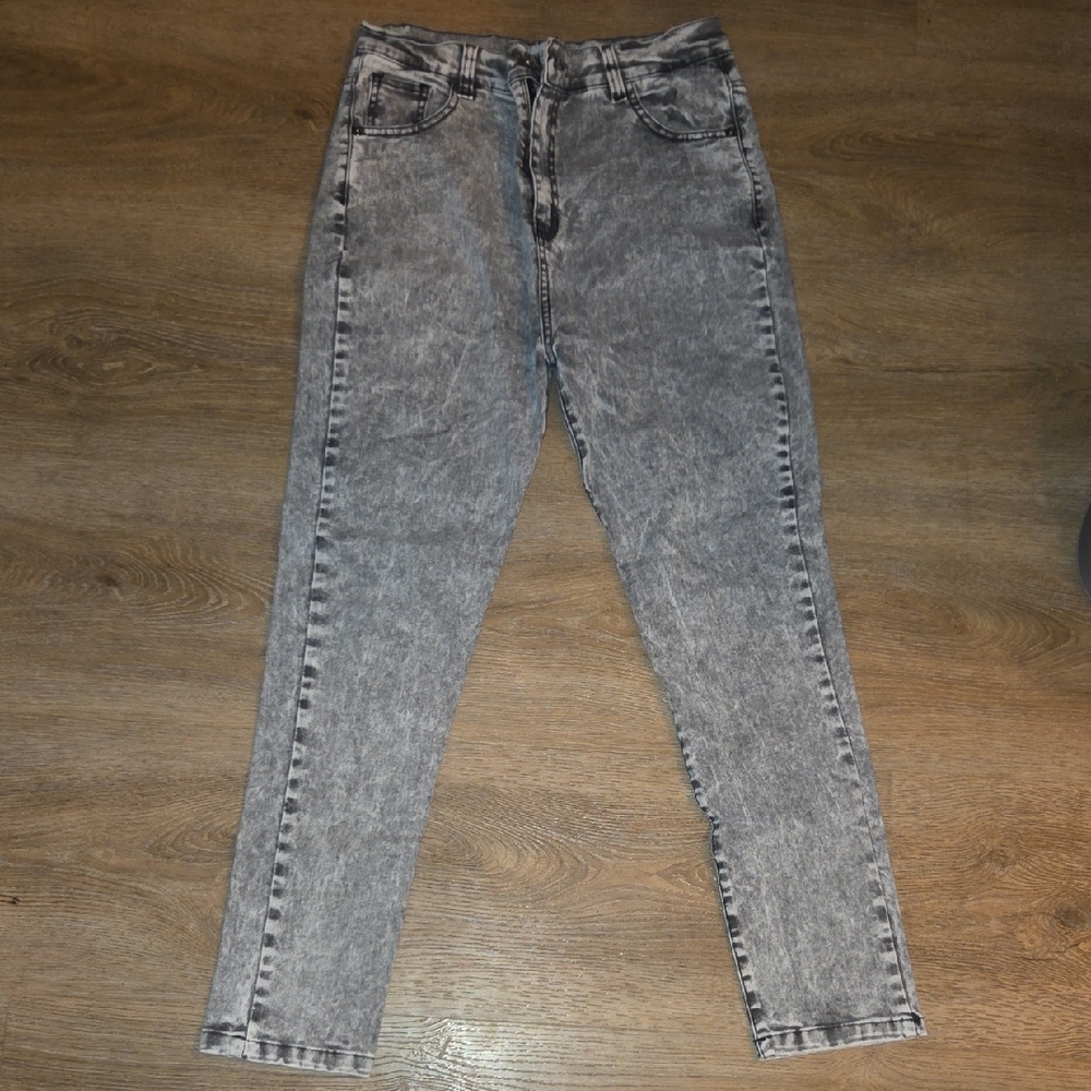 High-Rise Acid Wash Women's Jeans - Gray, Sz 28